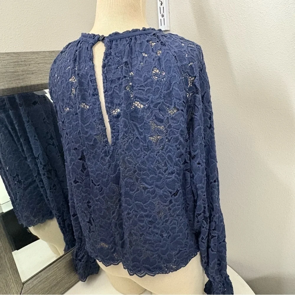Free People Blue Ruffled Olivia lace Blouse